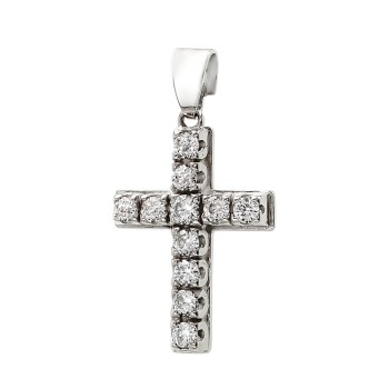Γυναικείος  λευκόχρυσος Σταυρός 14 Καρατίων με ζιργκόν