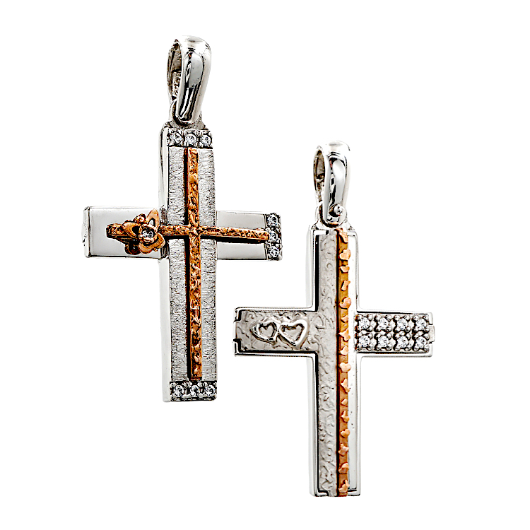 Γυναικείος βαπτιστικός σταυρός από λευκόχρυσο 14Κ και ζιργκόν