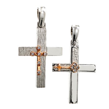 Γυναικείος βαπτιστικός σταυρός από λευκόχρυσο 14Κ και ζιργκόν