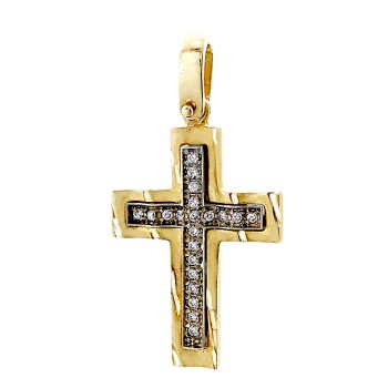  Γυναικείος Σταυρός από χρυσό 14 Καρατίων με ζιργκόν