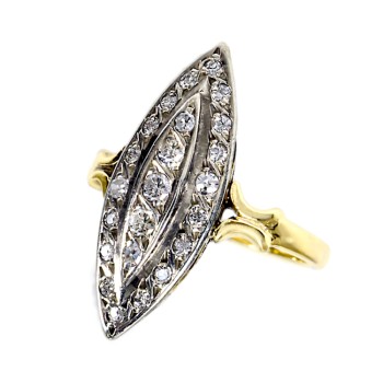 Αντικέ Δαχτυλίδι από κίτρινο και λευκό Χρυσό 18 Καρατίων με Μπριγιάν