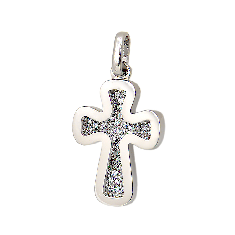 Γυναικείος βαπτιστικός σταυρός από λευκόχρυσο 14Κ με ζιργκόν