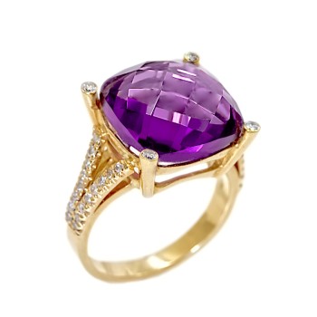 Δαχτυλίδι από χρυσό 18 καράτια με Μπριγιάν καί Αμέθυστο