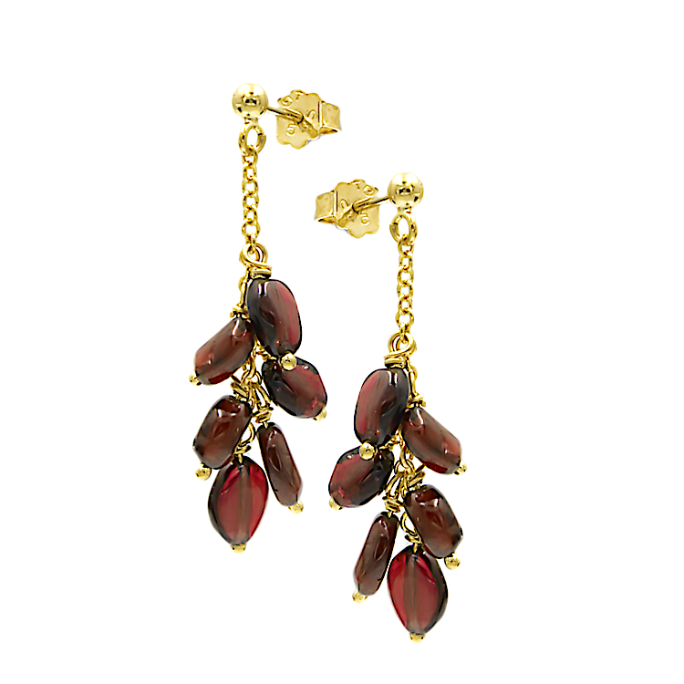  Κρεμαστά σκουλαρίκια φτιαγμένα από χρυσό 14 Καρατίων με Γρανάτες