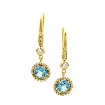 Κρεμαστά σκουλαρίκια φτιαγμένα από χρυσό 14 Καρατίων με μπλε τοπάζ και ζιργκόν