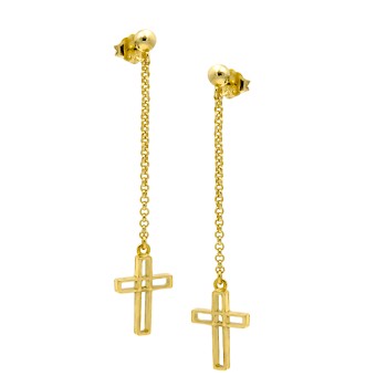  Κρεμαστά σκουλαρίκια φτιαγμένα από χρυσό 14 Καρατίων με Σταυρό