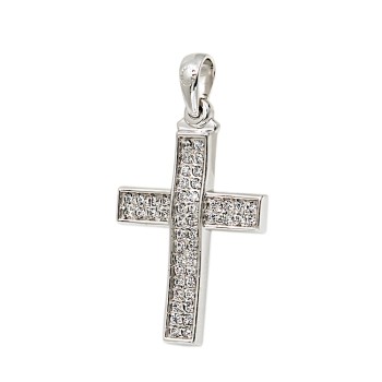Γυναικείος  λευκόχρυσος Σταυρός 14 Καρατίων με ζιργκόν