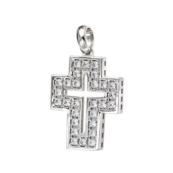 Γυναικείος  λευκόχρυσος Σταυρός 14 Καρατίων με ζιργκόν