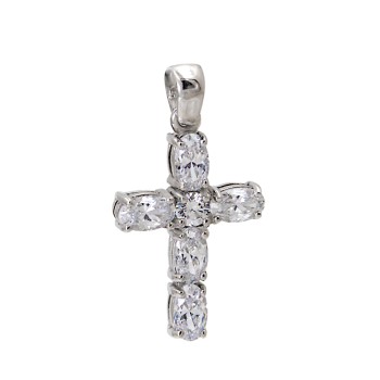 Γυναικείος  λευκόχρυσος Σταυρός 14 Καρατίων με ζιργκόν