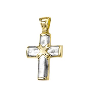 Δίχρωμος Σταυρός από λευκό και κίτρινο Χρυσό 14 Καρατίων