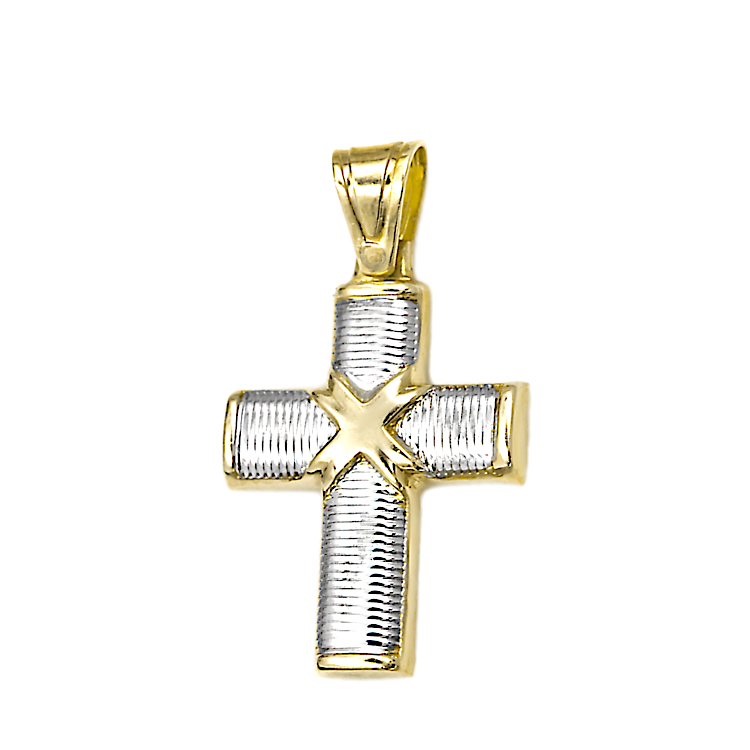 Δίχρωμος Σταυρός από λευκό και κίτρινο Χρυσό 14 Καρατίων