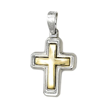 Μασίφ Σταυρός από λευκό και κίτρινο Χρυσό 14 Καρατίων