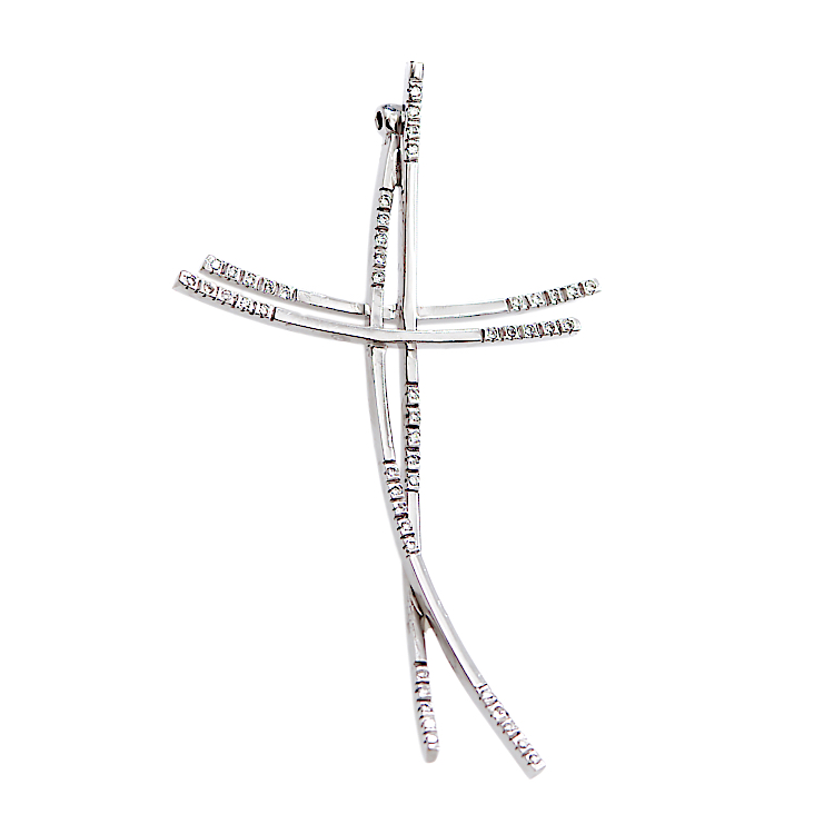 Moντέρνος γυναικείος Σταυρός από λευκόχρυσο 18 καρατίων με μπριγίαν