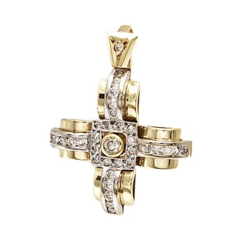 Χειροποίητος Σταυρός φτιαγμένος από κίτρινο και λευκό Χρυσό 18 Καρατίων με Μπριγιάν