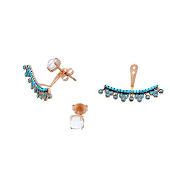  Ασημένια Σκουλαρίκια 925º σε ροζ χρύσωμα με ζιργκόν και τυρκουάζ