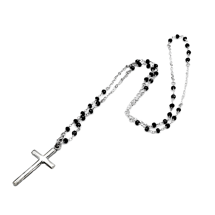 Μοντέρνο κολιέ ροζάριο από Ασήμι 925°με μαύρα ζιργκόν