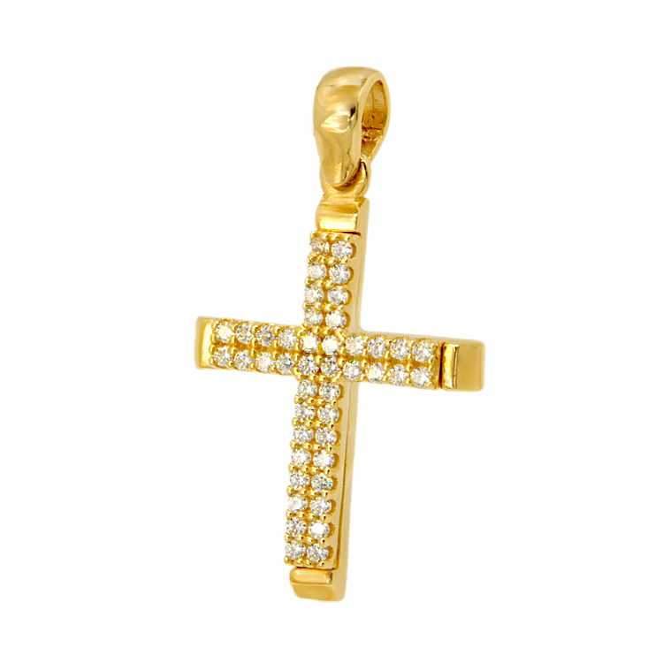 Γυναικείος μοντέρνος  Σταυρός από χρυσό 14 Καρατίων και ζιργκόν