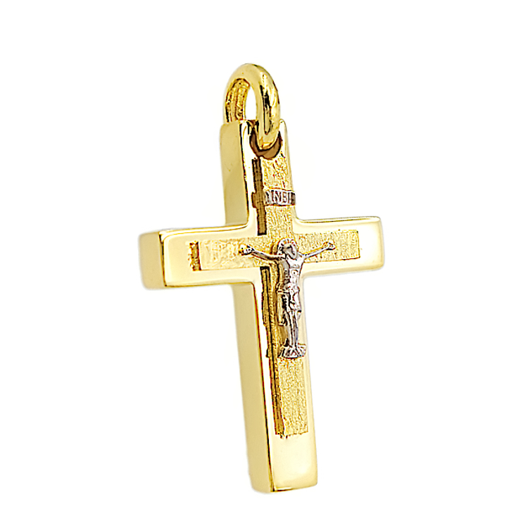 Ανδρικός Σταυρός με τον Εσταυρωμένο από κίτρινο και λευκό χρυσό 14 καρατίων