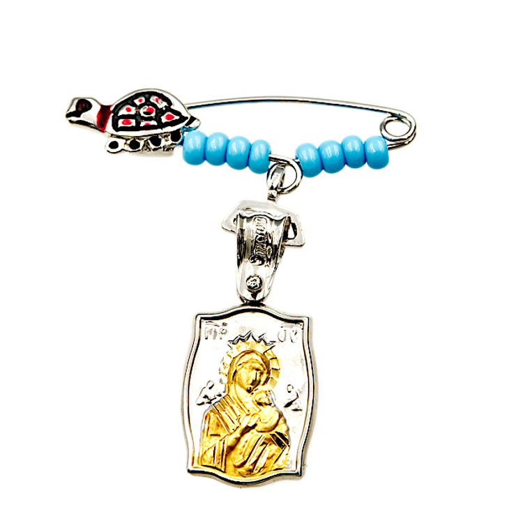 Μενταγιόν με την Παναγία από λευκό και κίτρινο χρυσό 14 Καρατίων