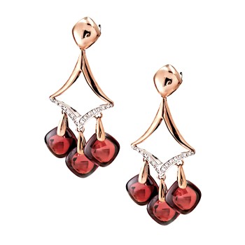  Κρεμαστά σκουλαρίκια φτιαγμένα από χρυσό 18 Καρατίων με Γρανάτες και μπριγιάν