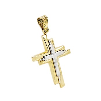 Ανδρικός Σταυρός από κίτρινο και λευκό χρυσό 14 καρατίων