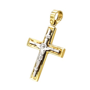 Ανδρικός Σταυρός από κίτρινο και λευκό χρυσό 14 καρατίων