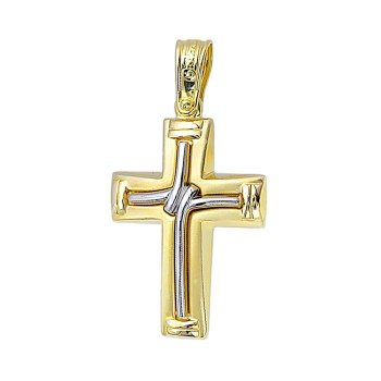 Ανδρικός Σταυρός από κίτρινο και λευκό χρυσό 14 καρατίων