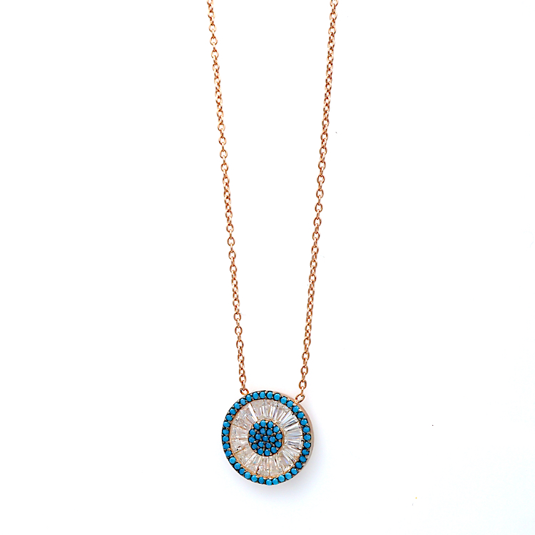 Κολιέ Μάτι από Ασήμι 925°με Ζιργκόν και Τυρκουάζ