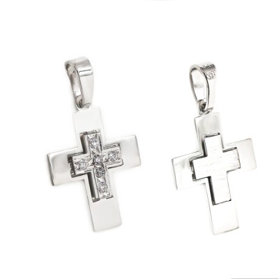 Γυναικείος Σταυρός δύο όψεων από 14 καράτια λευκόχρυσο 