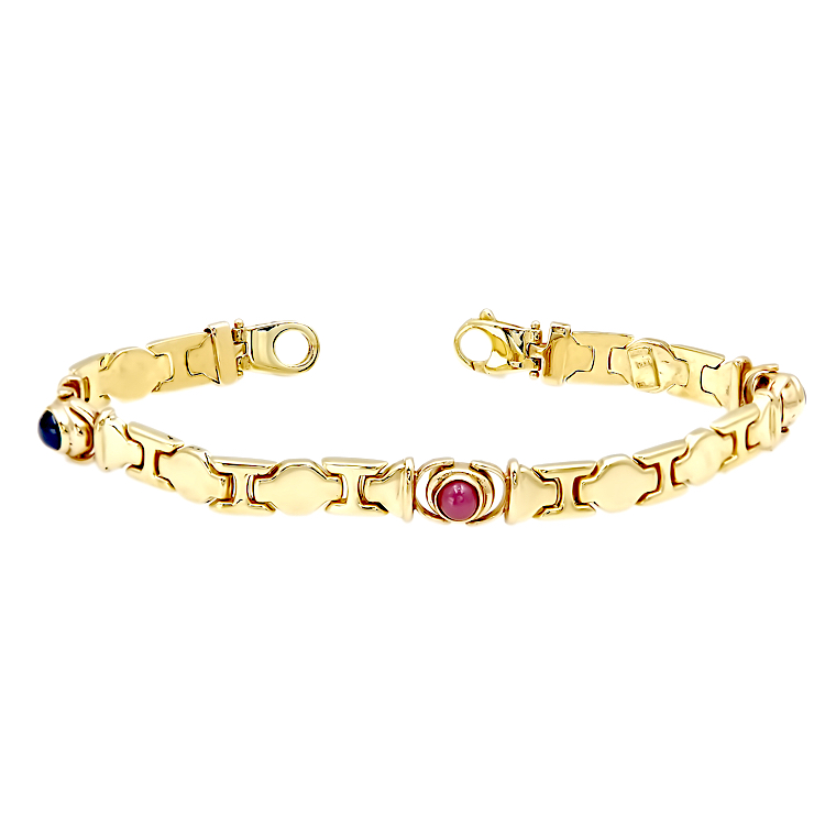 Χρυσό βραχιόλι 14 καρατίων με ρουμπίνι και μπλε ζαφείρια