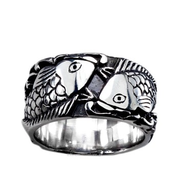 Ανδρικό ατσάλινο δαχτυλίδι με ψαράκια