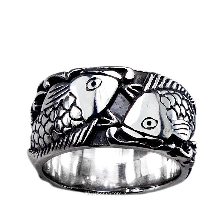 Ανδρικό ατσάλινο δαχτυλίδι με ψαράκια