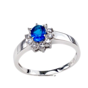 Ασημένιο δαχτυλίδι ροζέτα με ζιργκόν