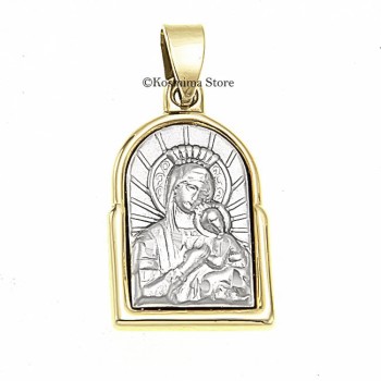 Παναγία από λευκό και κίτρινο χρυσό 18 Καρατίων