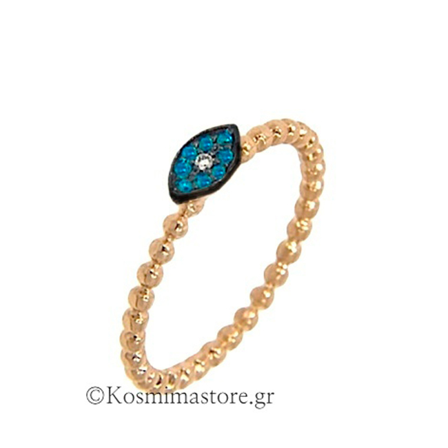 Δαχτυλίδι από χρυσό 18 καρατίων με γαλάζια καί λευκό μπριγιάν