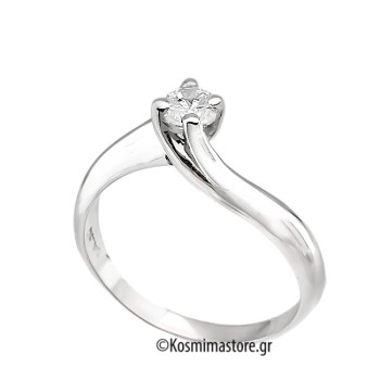 Μονόπετρο Δαχτυλίδι από Λευκόχρυσο 14 Καρατίων και Ζιργκόν