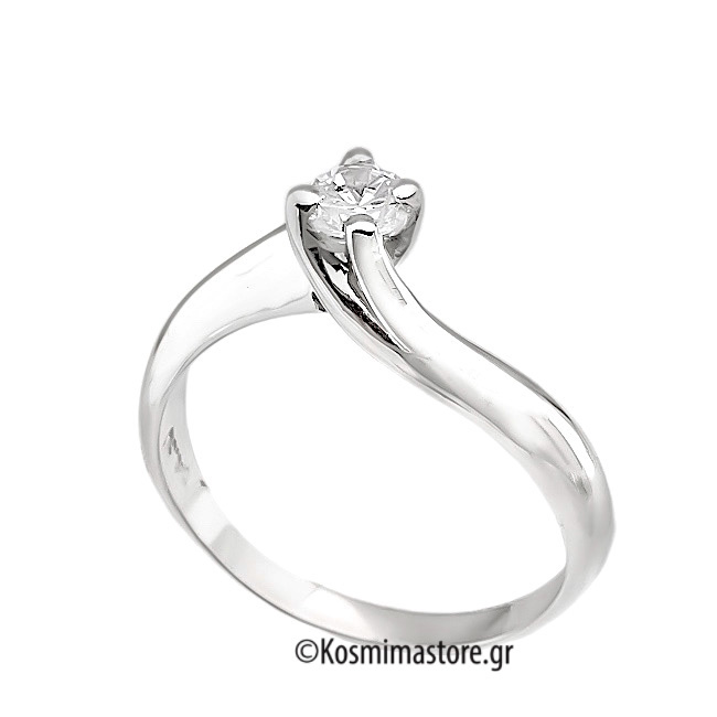 Μονόπετρο Δαχτυλίδι από Λευκόχρυσο 14 Καρατίων και Ζιργκόν