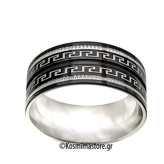 Δαχτυλίδι από μαυρισμένο Ατσάλι 316 με Μαίανδρο