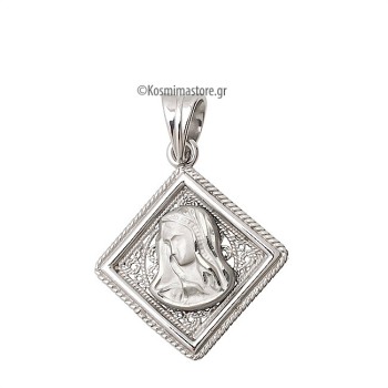 Φυλαχτό με την Παναγία από Λευκόχρυσο 14 Καρατίων