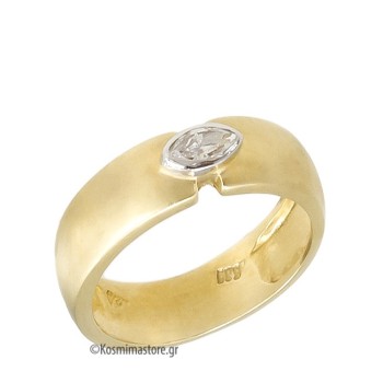 Μοντέρνο  Δαχτυλίδι από κίτρινο και λευκό Χρυσό 14 Καρατίων με Ζιργκόν