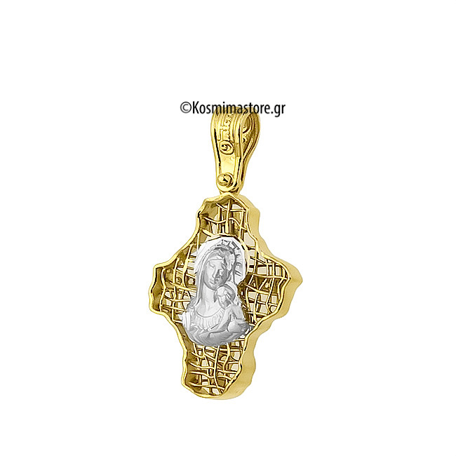 Σταυρός μαζι με Παναγία απο χρυσό 14 Καρατίων 