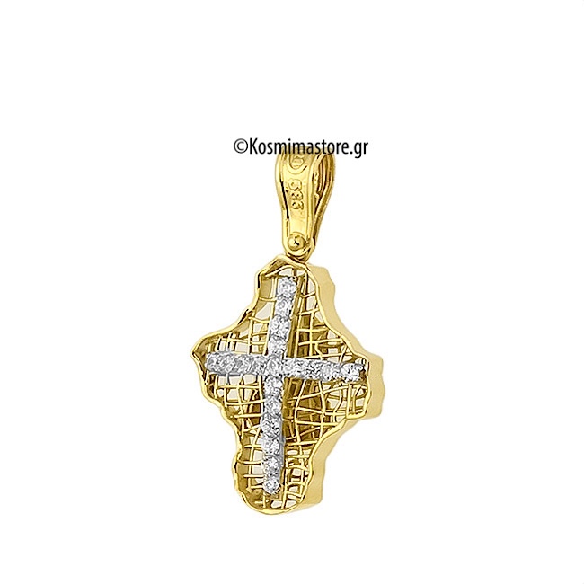 Σταυρός μαζι με Παναγία απο χρυσό 14 Καρατίων 