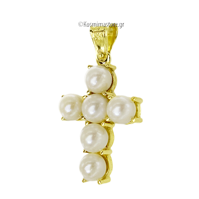 Σταυρός από Χρυσό 18 Καρατίων με Μαργαριτάρια