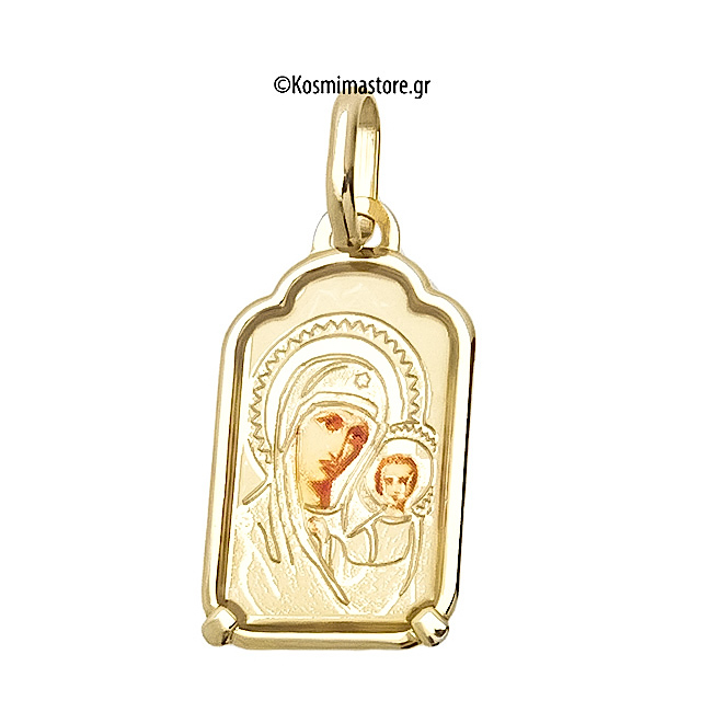 Παναγία Με τον Χριστό απο χρυσό 14 Καράτια και Μεταξοτυπία
