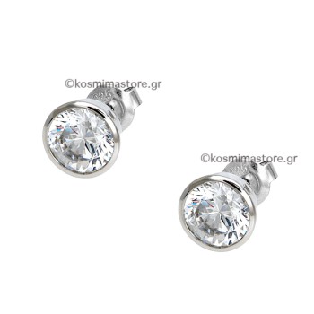 Ασημένια μονόπετρα σκουλαρίκια με Ζιργκόν