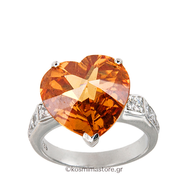 Δαχτυλίδι  καρδιά απο ασήμι 925º με  ζιργκόν