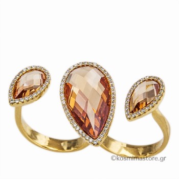 Ασημένιο επιχρυσωμένο Δαχτυλίδι με Τοπάζ και Ζιργκόν