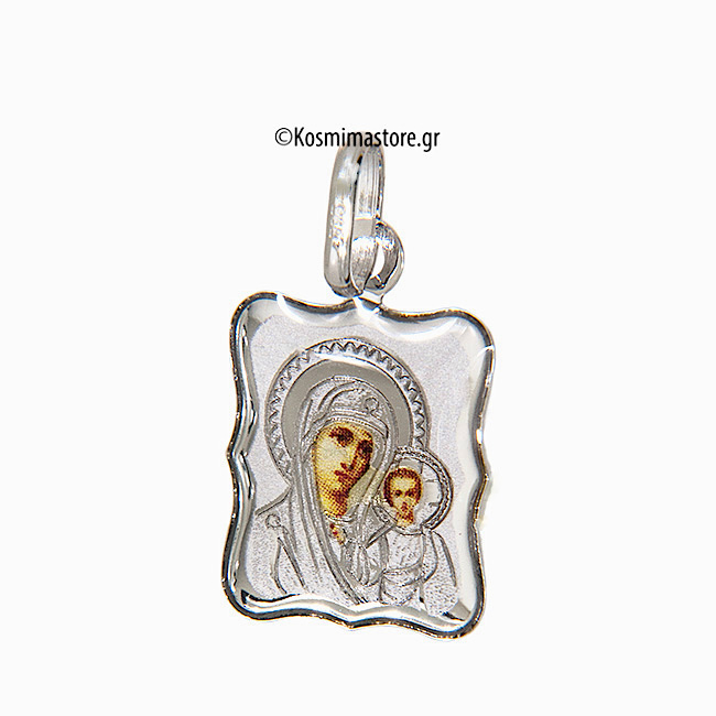 Μενταγιόν με την Παναγία από λευκόχρυσο 14 Καρατίων