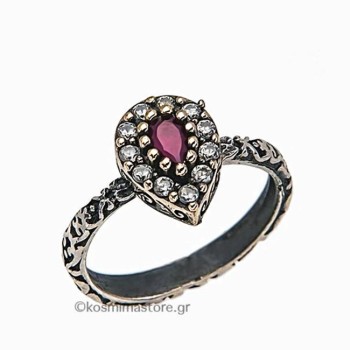 Χειροποίητο Δαχτυλίδι από ασήμι 925 με ρουμπίνι καί ζιργκόν