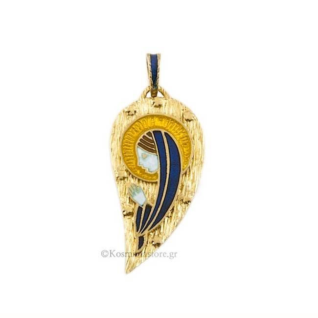 Χειροποίητη χρυσή  Παναγία 18 καρατίων με σμάλτο